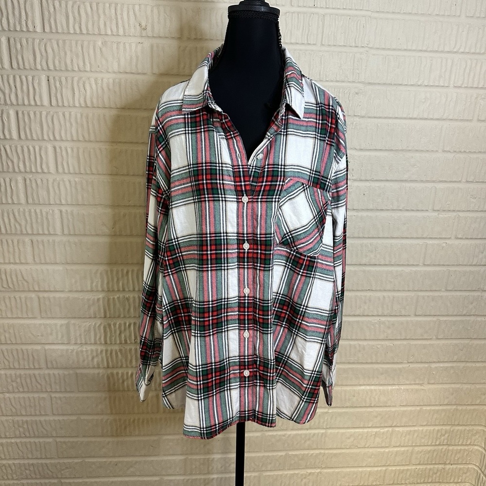 NWT Aerie Plaid Flannel Shirt Long Sleeve Sz M Button Up Pajama Sleepwear Collar
